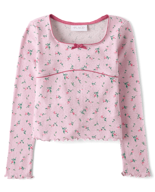 Girls Floral Pointelle Top