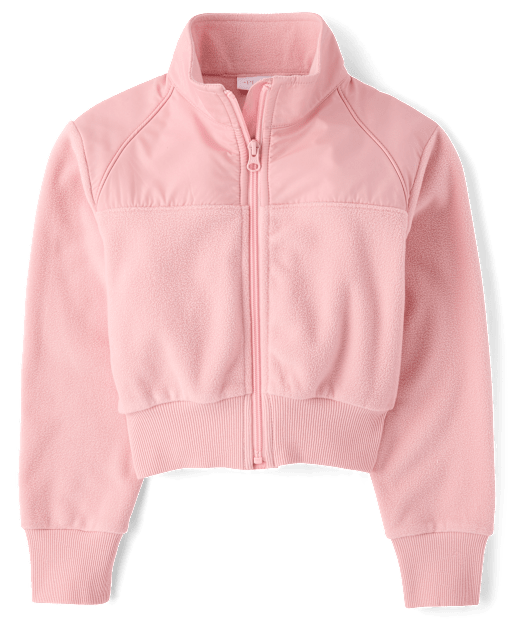 Girls Contrast Microfleece Zip Up Jacket