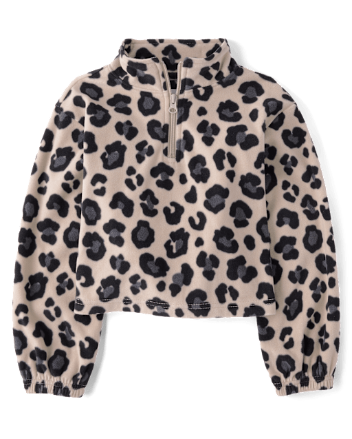 Pull demi-zippé en micropolaire imprimé pour fille