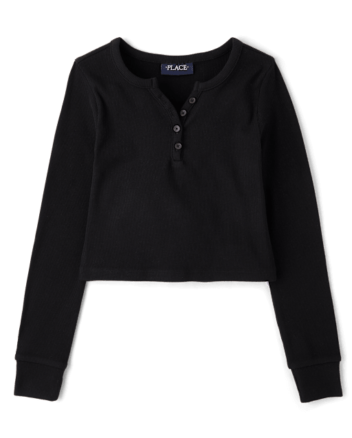 Girls Sueded Rib Henley Top