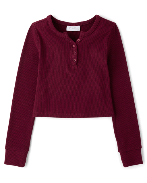 Girls Sueded Rib Henley Top
