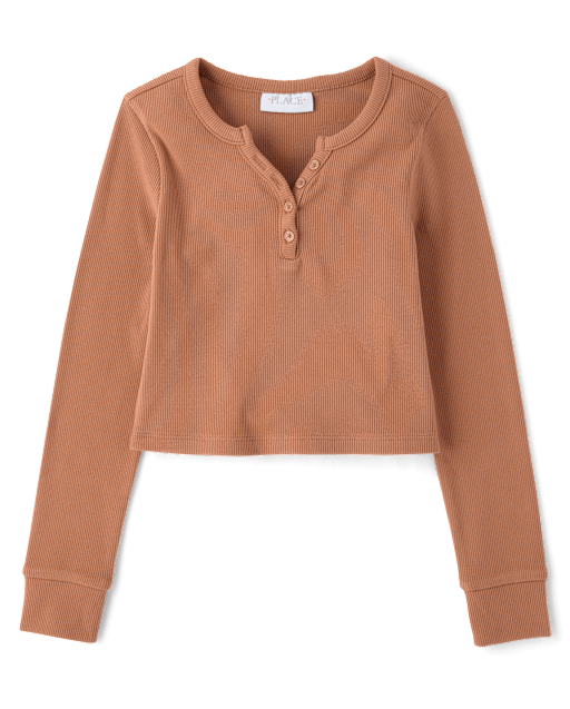 Girls Sueded Rib Henley Top