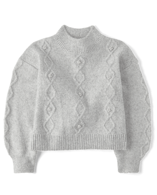 Girls Faux Pearl Cable Knit Cropped Sweater