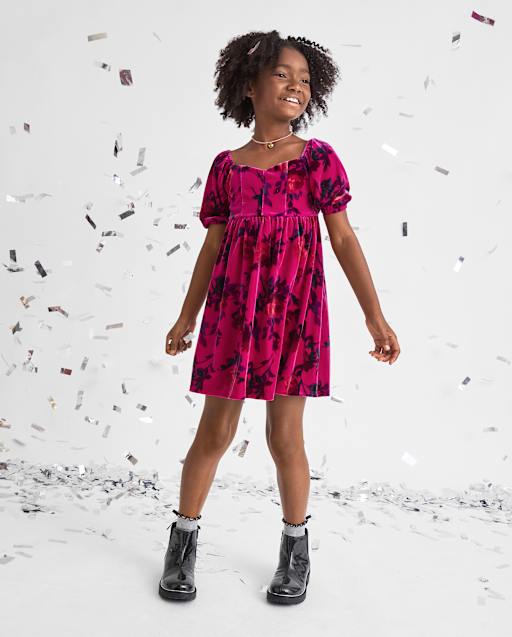Robe corset en velours fleuri pour fille