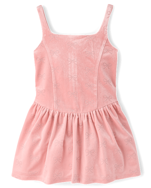Girls Glitter Bow Velour Bubble Dress