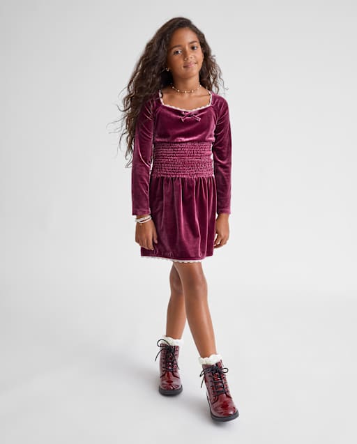 Ensemble 2 pièces en velours à smocks pour fille