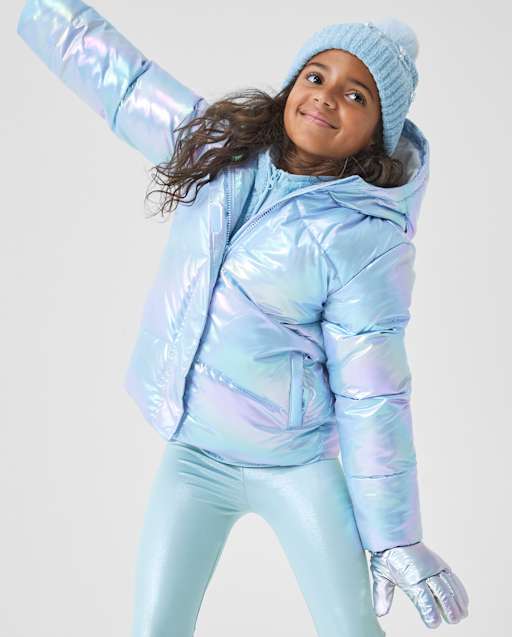 Girls Iridescent Microfleece Lined Puffer Jacket