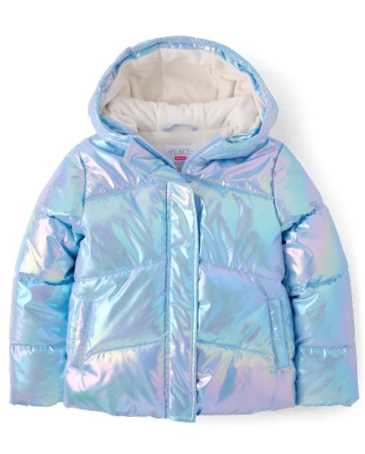 Girls Iridescent Microfleece Lined Puffer Jacket
