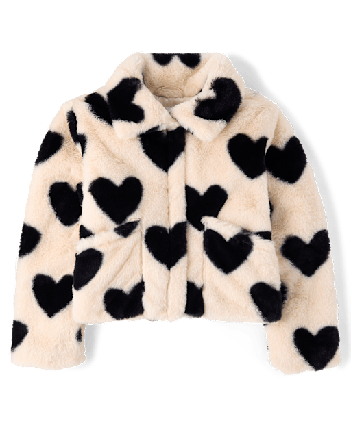 Girls Heart Faux Fur Coat