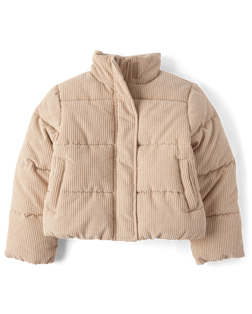 Girls Ribbed Corduroy Microfleece Lined Puffer Jacket