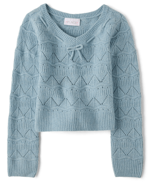 Girls Pointelle Bow Sweater