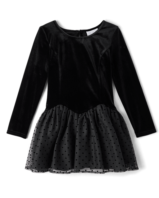 Girls Flocked Floral Drop Waist Tutu Dress