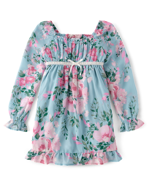 Girls Floral Chiffon Babydoll Dress