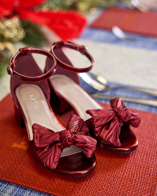 Girls Metallic Bow Block Heels