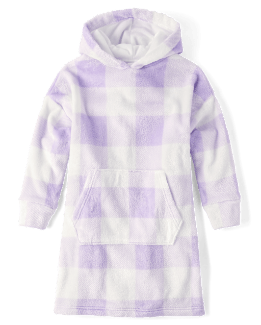 Girls Gingham Blanket Hoodie Pajamas - Cozy Fleece