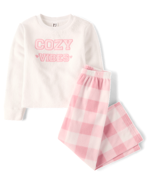 Girls Embroidered Cozy Club Fleece Pajamas