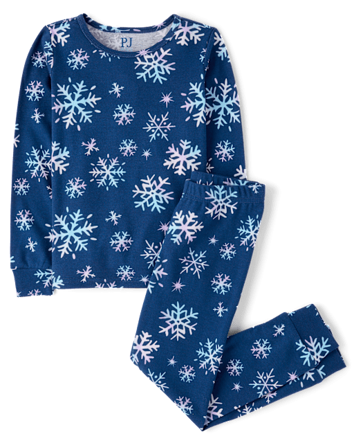 Girls Snowflake Snug Fit Cotton Pajamas