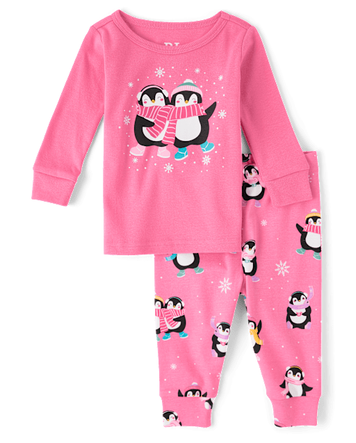 Baby And Toddler Girls Penguin Snug Fit Cotton Pajamas
