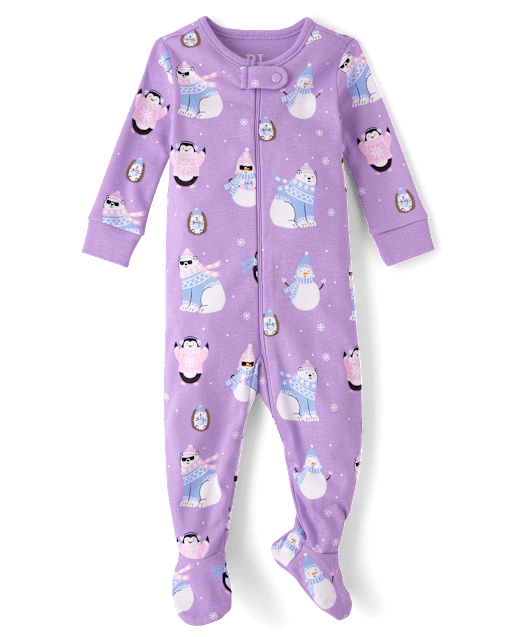 Baby And Toddler Girls Winter Critter Snug Fit Cotton Footed One Piece Pajamas