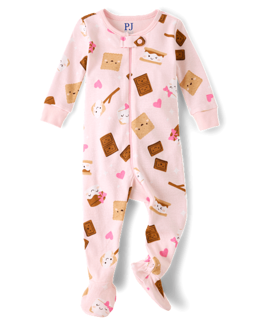 Baby And Toddler Girls S'mores Snug Fit Cotton Footed One Piece Pajamas