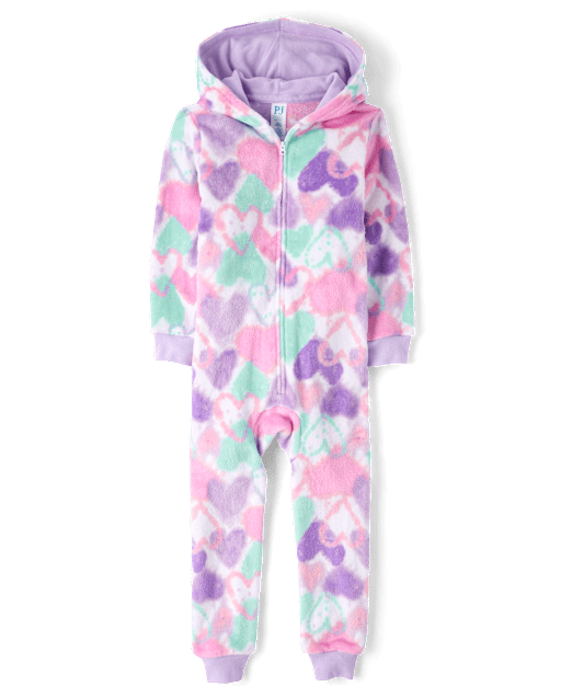 Girls Heart One Piece Pajamas - Cozy Fleece