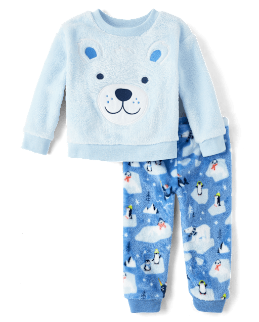 Baby And Toddler Boys Embroidered Polar Bear Pajamas - Cozy Fleece