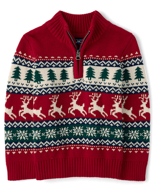 Baby And Toddler Boys Reindeer Fairisle Quarter Zip Sweater