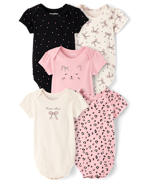 Lot de 5 bodies léopard pour bébés filles