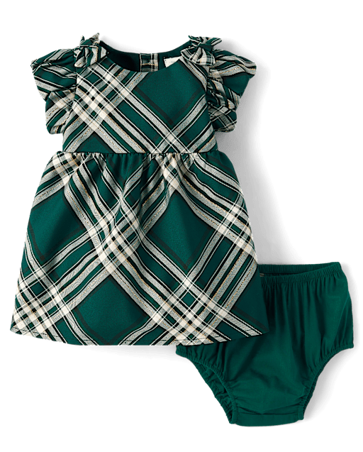 Baby Girls Matching Family Bow Plaid Satin Fit And Flare Dress
