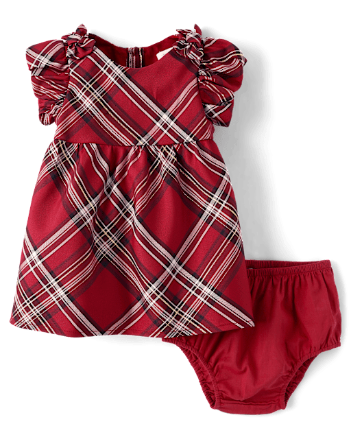 Baby Girls Matching Family Bow Plaid Satin Fit And Flare Dress