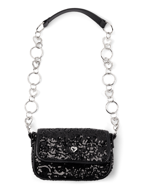 Sac à chaîne en forme de cœur à paillettes pour fille