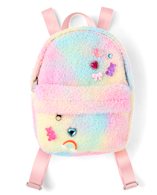 Girls Rainbow Charm Faux Sherpa Mini Backpack