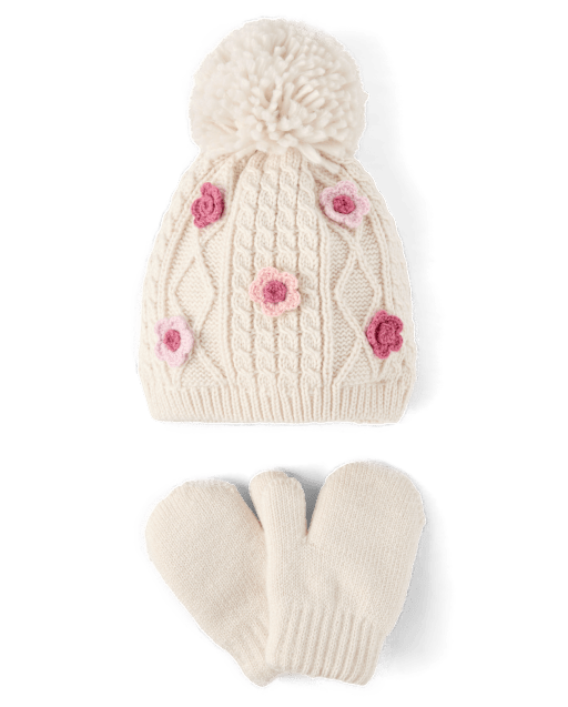 Toddler Girls Cable Knit Floral 2-Piece Cold Weather Set