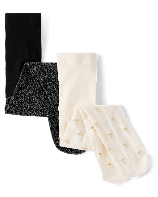 Lot de 2 collants en microfibre à nœud scintillant pour petite fille