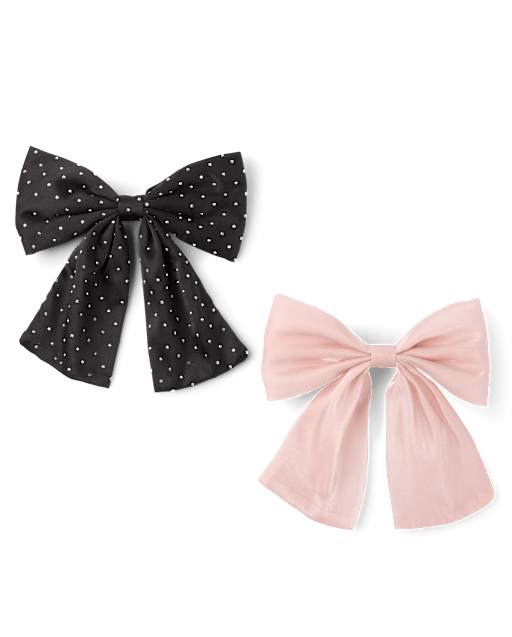 Girls Shimmer Rhinestone Bow Hair Clip 2-Pack