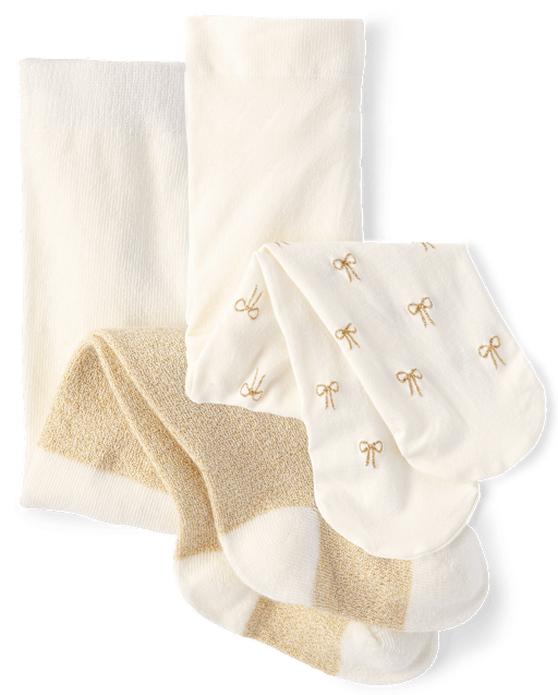 Baby Girls Glitter Bow Tights 2-Pack