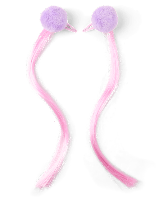 Girls Pom Pom Hair Extension Hair Clip 2-Pack