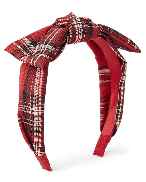 Girls Plaid Satin Bow Headband