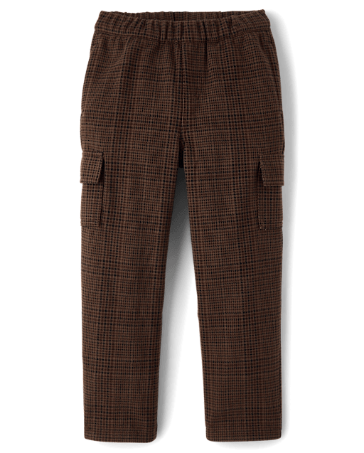 Boys Plaid Luxe Cozy Knit Baggy Cargo Pants