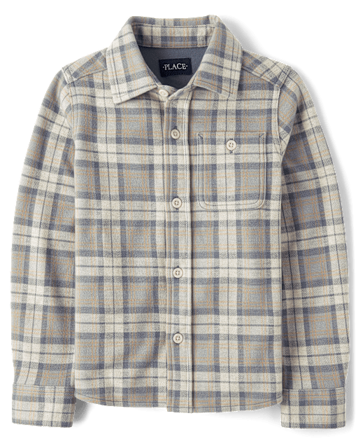 Boys Plaid Luxe Cozy Knit Button Up Shirt