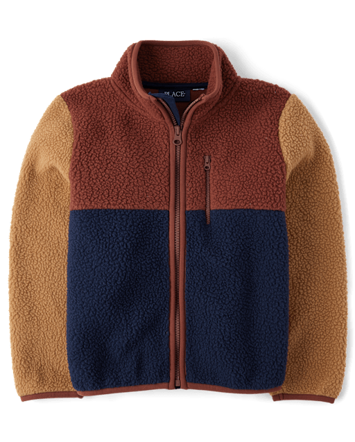 Kids Colorblock Sherpa Zip Up Jacket