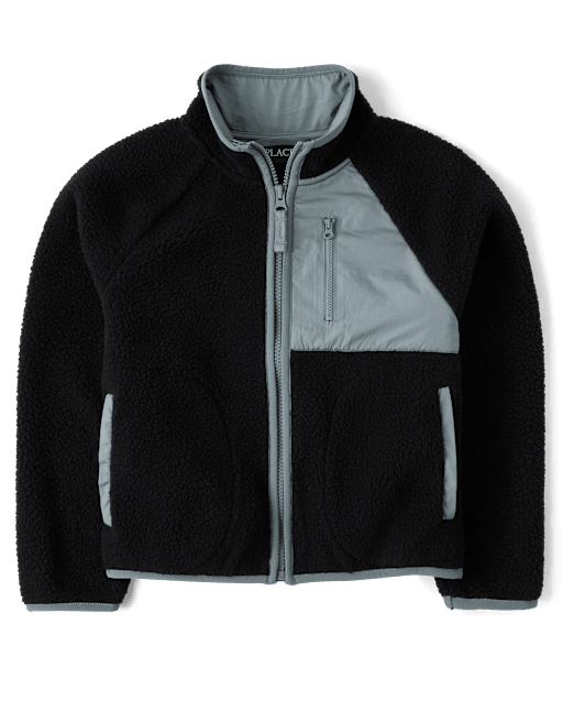 Kids Contrast Sherpa Utility Zip Up Jacket