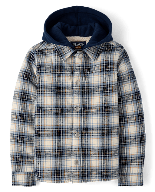 Boys Plaid Flannel Sherpa Lined Shacket