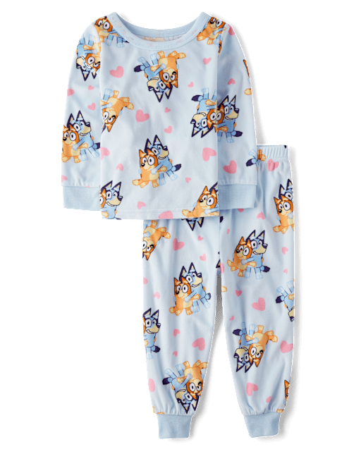 Baby And Toddler Girls Blueyâ¢ Hearts Fleece Pajamas