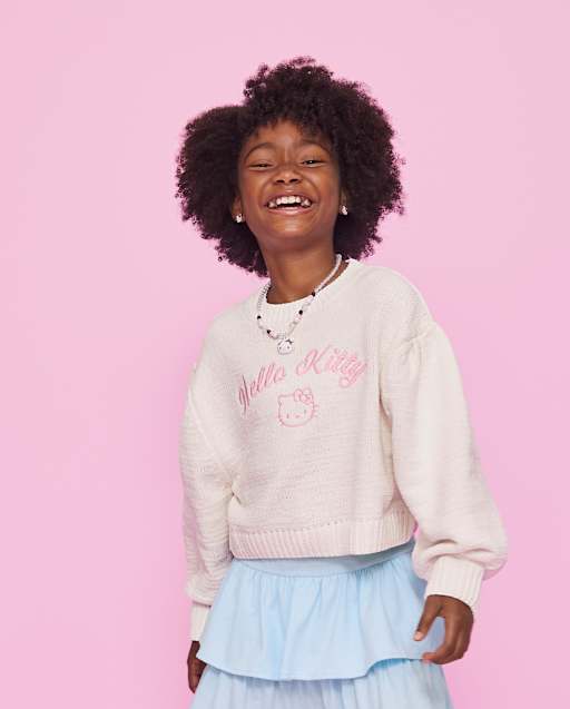 Girls Hello KittyÂ® Embroidered Chenille Sweater