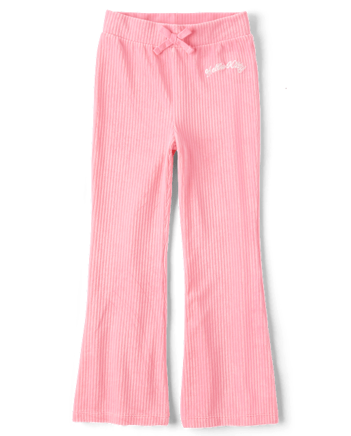 Girls Hello KittyÂ® Embroidered Velour Flare Lounge Pants