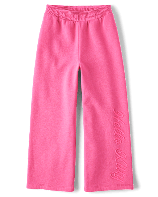 Girls Hello Kitty® Embroidered Premium Fleece Wide Leg Lounge Pants