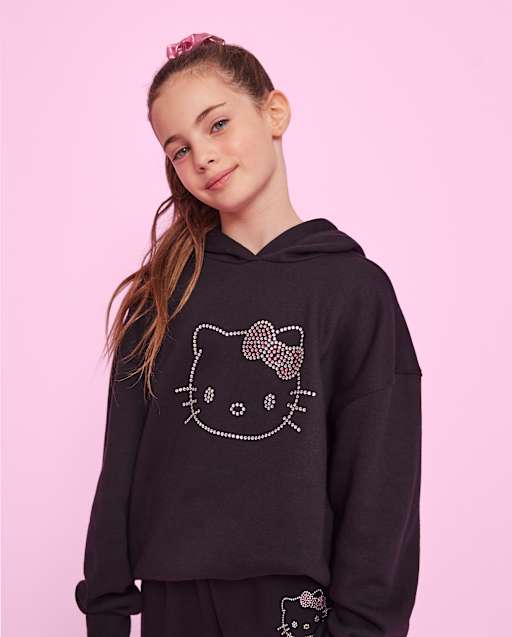 Girls Hello KittyÂ® Rhinestone Premium Fleece Oversized Hoodie