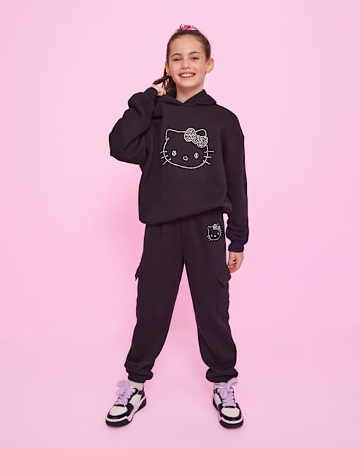 Girls Hello KittyÂ® Rhinestone Premium Fleece Cargo Jogger Pants