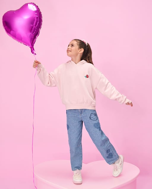 Girls Hello KittyÂ® Embroidered Heart Patch Barrel Jeans
